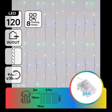 Aigostar - LED Lauko kalėdinė girlianda 120xLED/8 funkcijų 3xAA 3,9x1,2m IP44 daugiaspalvė