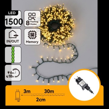Aigostar - LED Lauko kalėdinė girlianda 1500xLED/8 funkcijų 33m IP44 šilta balta