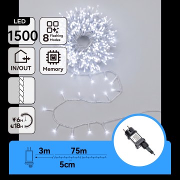 Aigostar - LED lauko kalėdinė girlianda 1500xLED/8 funkcijų 78m IP44 šaltai balta