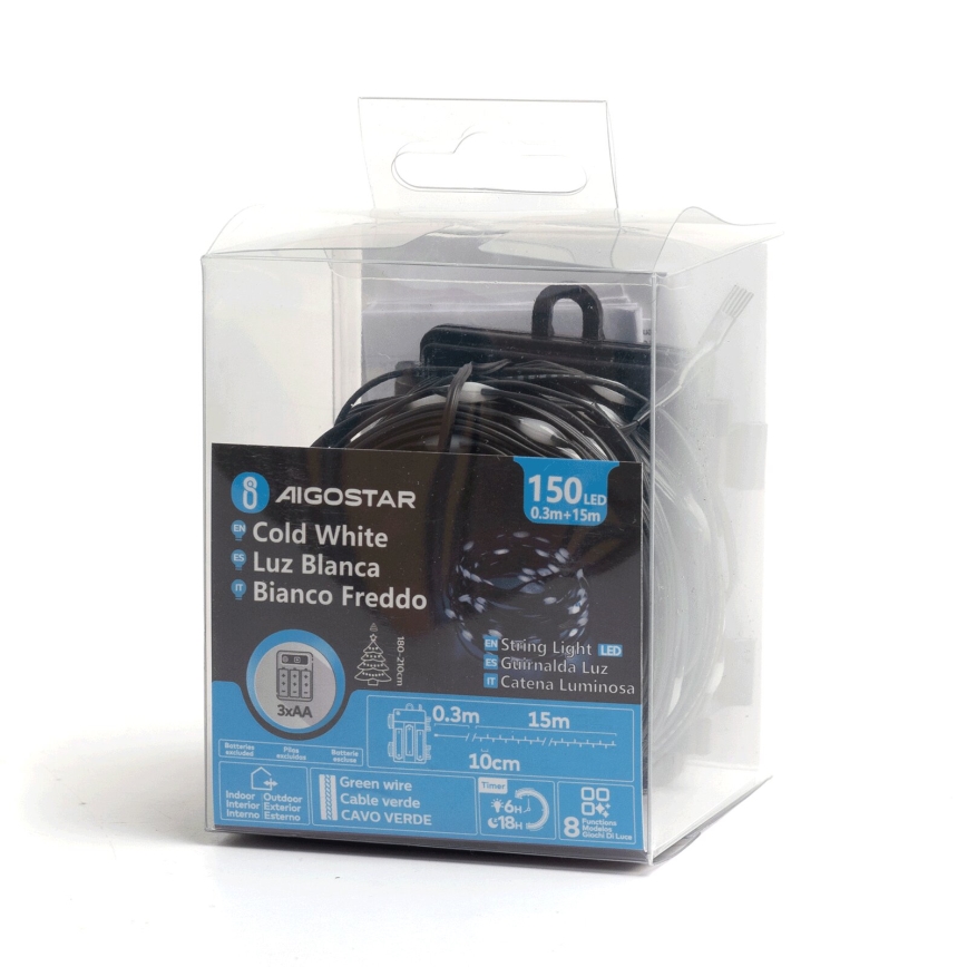 Aigostar - LED Lauko Kalėdinė girlianda 150xLED/8 funkcijos 15,3m IP44 šalta balta