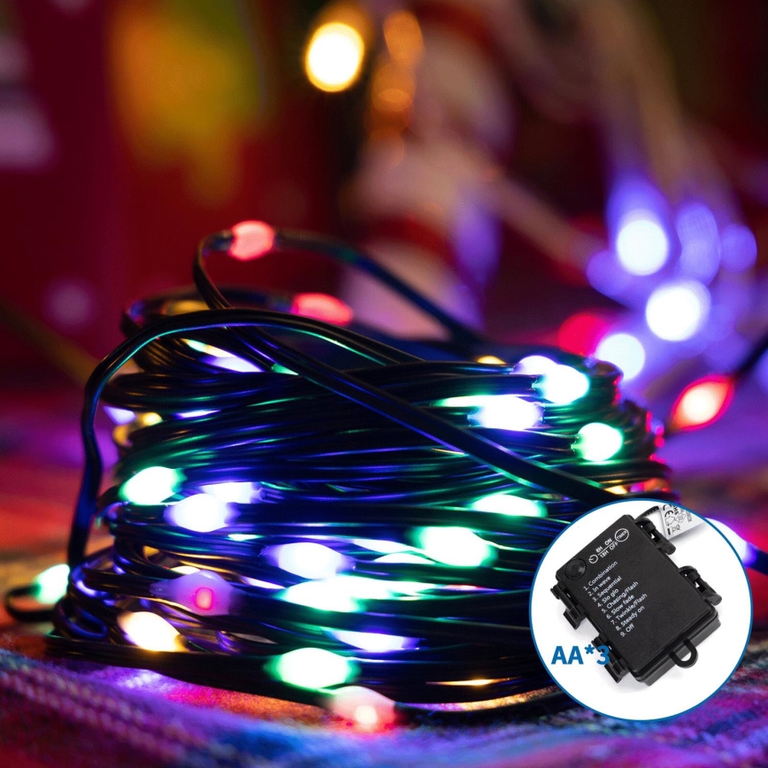 Aigostar -LED Lauko Kalėdinė girlianda 150xLED/8 funkcijos 3xAA 15,3m IP44 daugiaspalvis