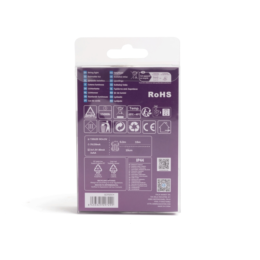 Aigostar - LED Lauko Kalėdinė girlianda 150xLED/8 funkcijos/3xAA 15,3m IP44 daugiaspalvis