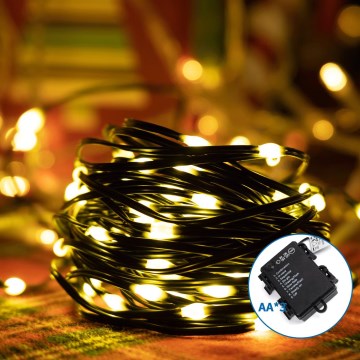 Aigostar -LED Lauko Kalėdinė girlianda 150xLED/8 funkcijos 3xAA 15,3m IP44 šilta balta