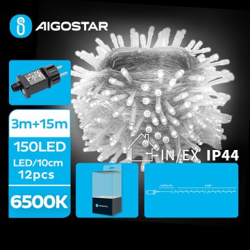 Aigostar - LED lauko kalėdinė girlianda 150xLED/8 funkcijų 18m IP44 šaltai balta