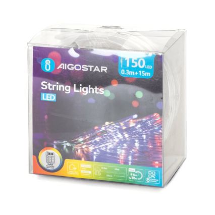 Aigostar - LED Lauko kalėdinė girlianda 150xLED/8 funkcijų 3xAA 15,3m IP44 daugiaspalvė
