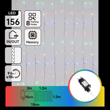 Aigostar - LED Lauko kalėdinė girlianda 156xLED/8 funkcijų 4,2x1,2m IP44 įvairiaspalvė