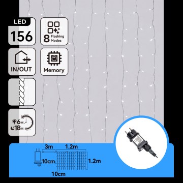Aigostar - LED lauko kalėdinė girlianda 156xLED/8 funkcijų 4,2x1,2m IP44 šaltai balta