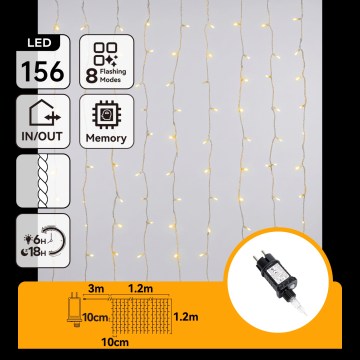 Aigostar - LED lauko kalėdinė girlianda 156xLED/8 funkcijų 4,2x1,2m IP44 šiltai balta