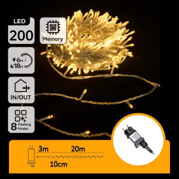 Aigostar - LED lauko kalėdinė girlianda 200 LED/8 funkcijų 23 m IP44 šiltai balta
