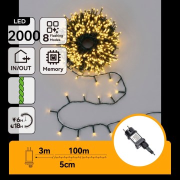Aigostar - LED lauko kalėdinė girlianda 2000xLED/8 funkcijų 103m IP44 šiltai balta