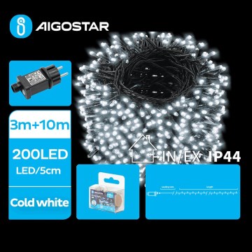 Aigostar - LED Lauko Kalėdinė girlianda 200xLED/8 funkcijos 13m IP44 šalta balta