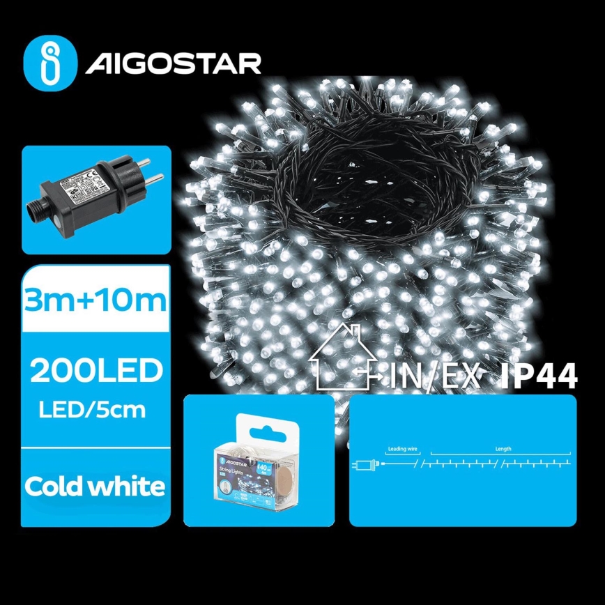 Aigostar - LED Lauko Kalėdinė girlianda 200xLED/8 funkcijos 13m IP44 šalta balta