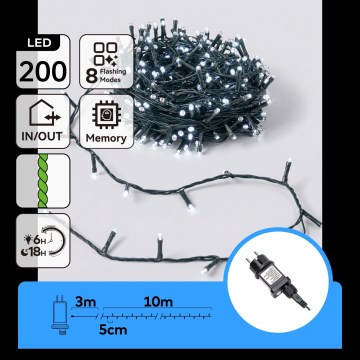 Aigostar - LED Lauko Kalėdinė girlianda 200xLED/8 funkcijos 13m IP44 šaltai balta