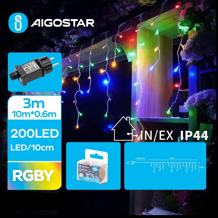 Aigostar - LED Lauko Kalėdinė girlianda 200xLED/8 funkcijos 13x0,6m IP44 daugiaspalvis