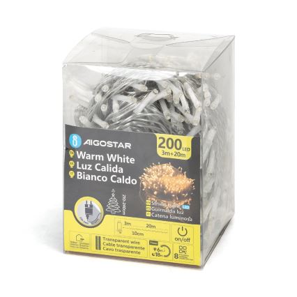Aigostar - LED Lauko Kalėdinė girlianda 200xLED/8 funkcijos 23m IP44 šilta balta