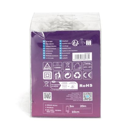 Aigostar - LED Lauko Kalėdinė girlianda 200xLED/8 funkcijos 23m IP44 šilta balta