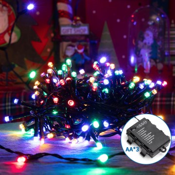 Aigostar -LED Lauko Kalėdinė girlianda 200xLED/8 funkcijos 3xAA 10,3m IP44 daugiaspalvis