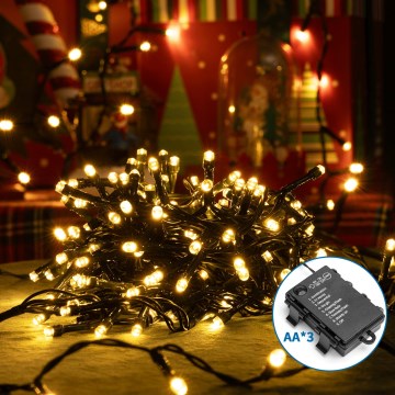 Aigostar - LED Lauko Kalėdinė girlianda 200xLED/8 funkcijos 3xAA 10,3m IP44 šilta balta