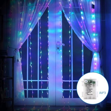Aigostar - LED Lauko Kalėdinė girlianda 200xLED/8 funkcijos 3xAA 5x2m IP44 daugiaspalvis