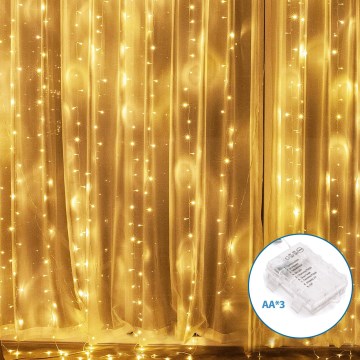 Aigostar - LED Lauko Kalėdinė girlianda 200xLED/8 funkcijos 3xAA 5x2m IP44 šiltai balta