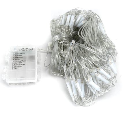 Aigostar-LED Lauko Kalėdinė girlianda 200xLED/8 funkcijos 3xAA 6x1,5m IP44 šilta balta