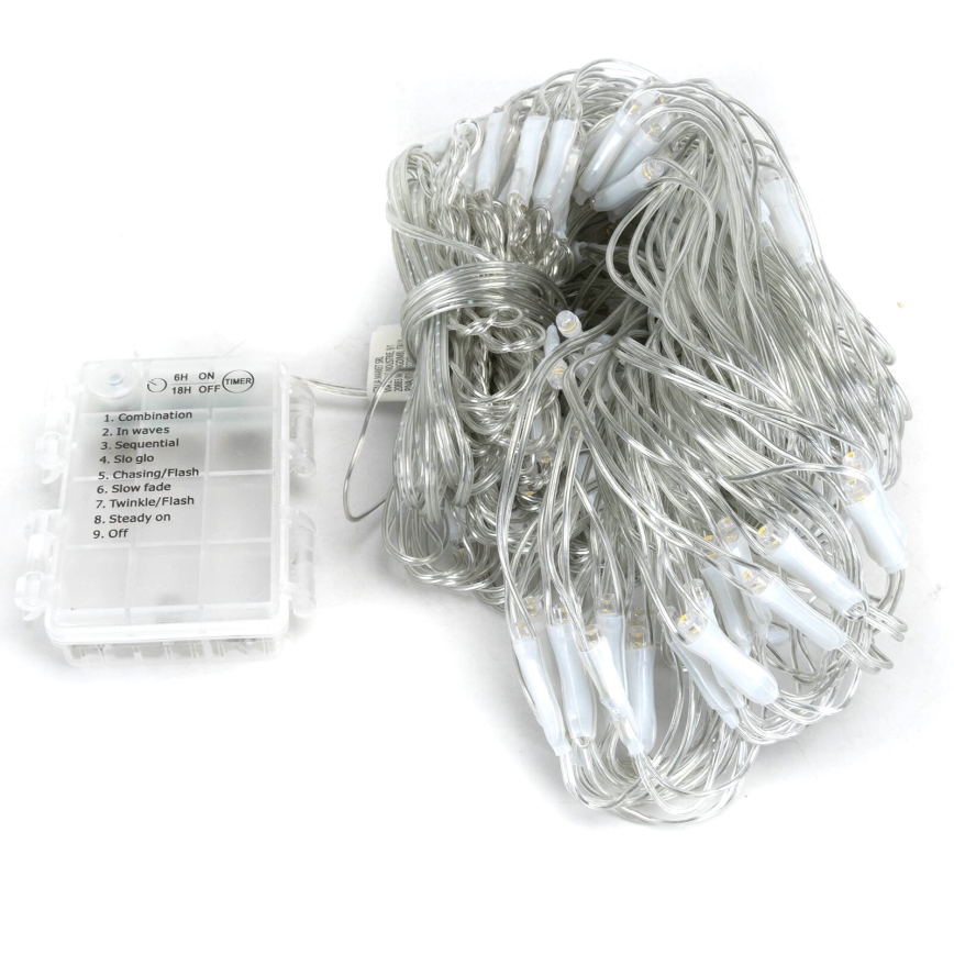 Aigostar-LED Lauko Kalėdinė girlianda 200xLED/8 funkcijos 3xAA 6x1,5m IP44 šilta balta