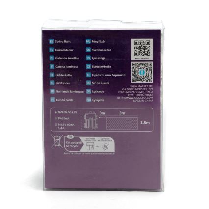 Aigostar - LED Lauko Kalėdinė girlianda 200xLED/8 funkcijos 6x1,5m IP44 šalta balta
