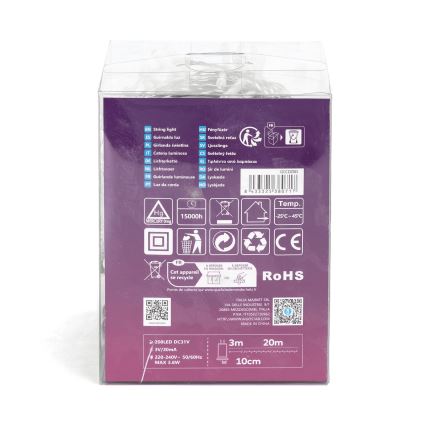 Aigostar - LED Lauko kalėdinė girlianda 200xLED/8 funkcijų 23m IP44 šalta balta