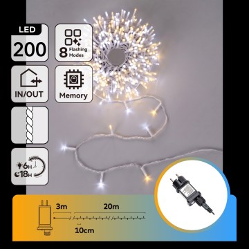 Aigostar - LED lauko kalėdinė girlianda 200xLED/8 funkcijų 23m IP44 šiltai balta/šaltai balta
