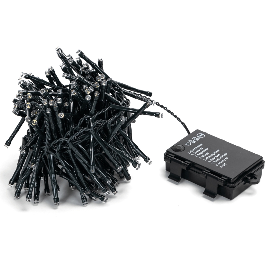 Aigostar - LED lauko kalėdinė girlianda 200xLED/8 funkcijų 3xAA 5,3 m IP44 šaltai balta