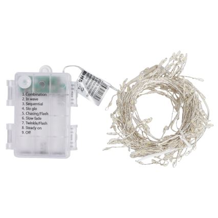 Aigostar - LED lauko kalėdinė girlianda 200xLED/8 funkcijų 3xAA 6,3m IP44 šaltai balta