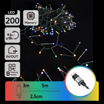 Aigostar - LED Lauko kalėdinė girlianda 200xLED/8 funkcijų 8m IP44 daugiaspalvė