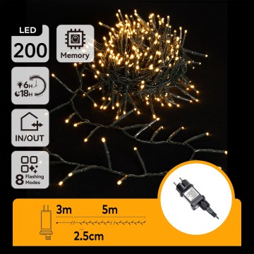 Aigostar - LED lauko kalėdinė girlianda 200xLED/8 funkcijų 8m IP44 šiltai balta