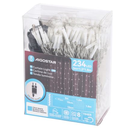 Aigostar - LED lauko kalėdinė girlianda 234xLED 1,2x1,8m IP44 šaltai balta