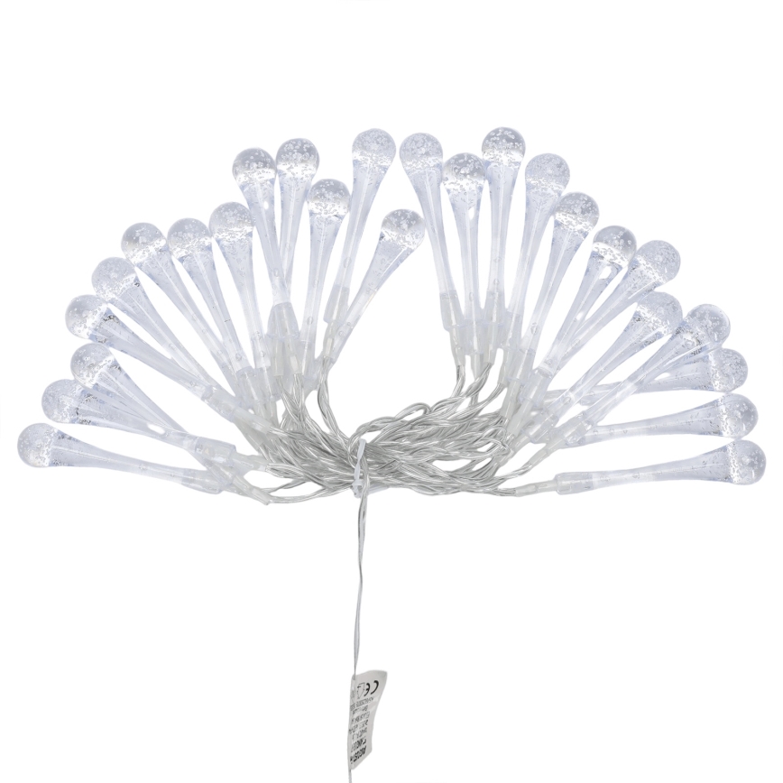 Aigostar - lauko LED girlianda 25xLED/8 funkcijų 3xAA 2,5 m IP44 šiltai balta, lašo formos