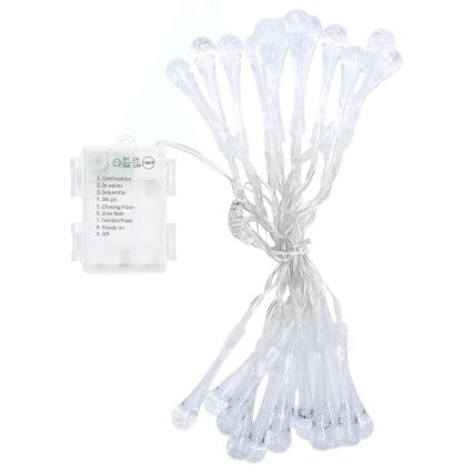 Aigostar - lauko LED girlianda 25xLED/8 funkcijų 3xAA 2,5 m IP44 šiltai balta, lašo formos