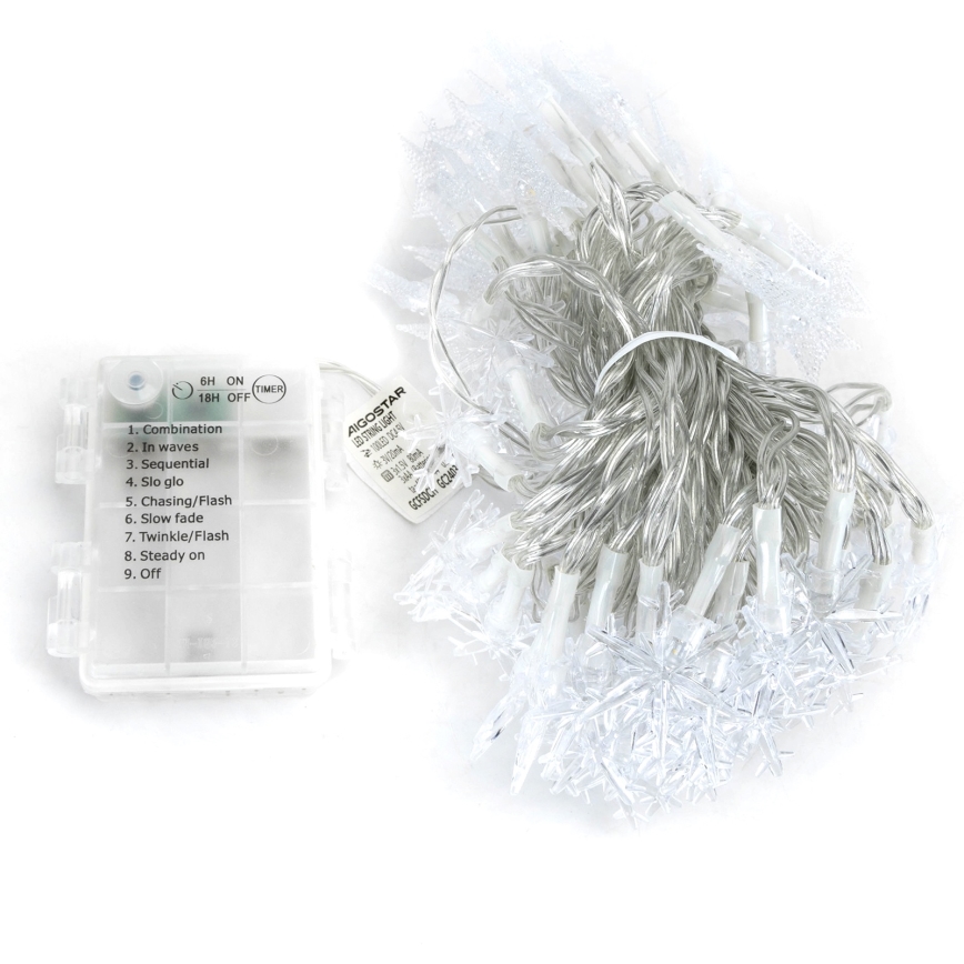 Aigostar - LED lauko girlianda 25xLED/8 funkcijų 3xAA 2,5m IP44 šiltai balta, žvaigždžių formos
