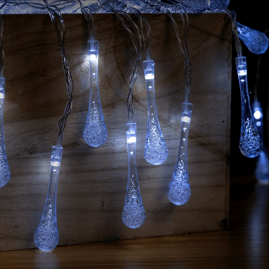 Aigostar - LED lauko kalėdinė girlianda 25xLED/8 funkcijų 3xAA 2,5 m IP44 šaltai balta lašų formos