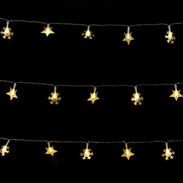 Aigostar - LED lauko kalėdinė girlianda 25xLED/8 funkcijų 3xAA 2,5m IP44 šiltai balta žvaigždės