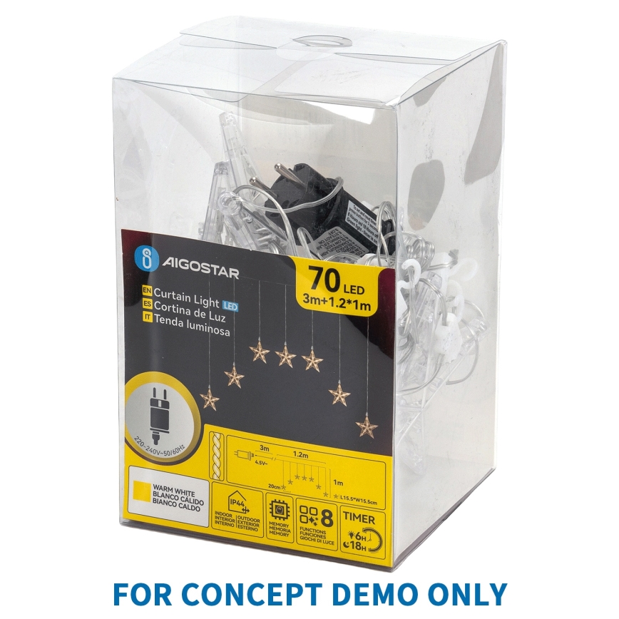 Aigostar - LED lauko kalėdinė girlianda, 25 LED / 8 režimų, 3×AA, 2,8 m, IP44, šaltai balta