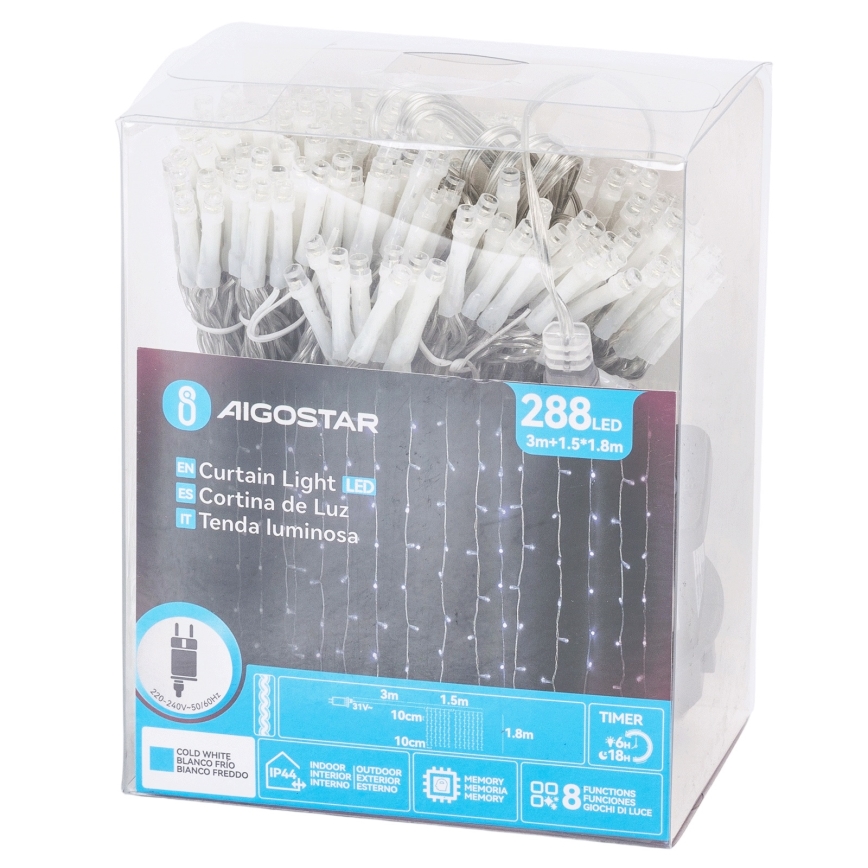 Aigostar - LED Lauko kalėdinė girlianda 288xLED/8 funkcijų 1,5x1,8m IP44 šaltai balta