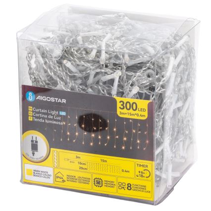 Aigostar - LED lauko kalėdinė girlianda 300xLED/8 funkcijų 15x0,4 m IP44 šilta balta