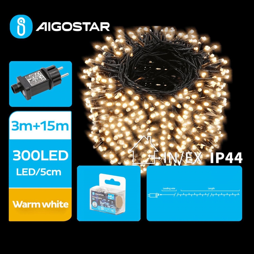 Aigostar - LED Lauko Kalėdinė girlianda 300xLED/8 funkcijos 18m IP44 šilta balta