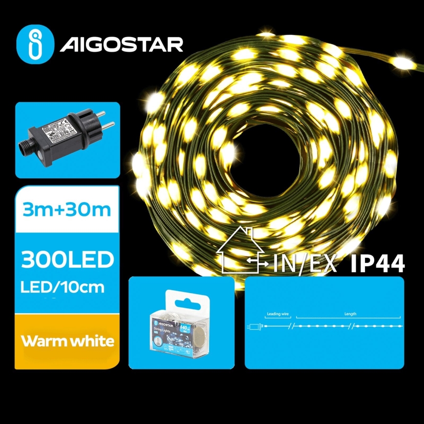 Aigostar - LED Lauko Kalėdinė girlianda 300xLED/8 funkcijos 33m IP44 šilta balta
