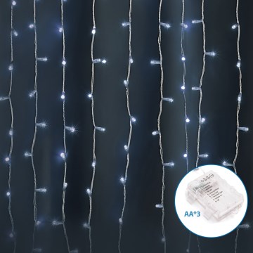 Aigostar-LED Lauko kalėdinė girlianda 300xLED/8 funkcijos 3xAA 6x2m IP44 šaltai balta