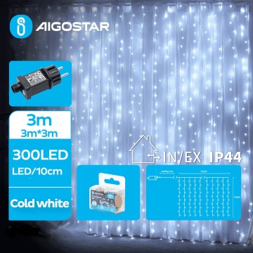 Aigostar - LED Lauko Kalėdinė girlianda 300xLED/8 funkcijos 6x3m IP44 šalta balta