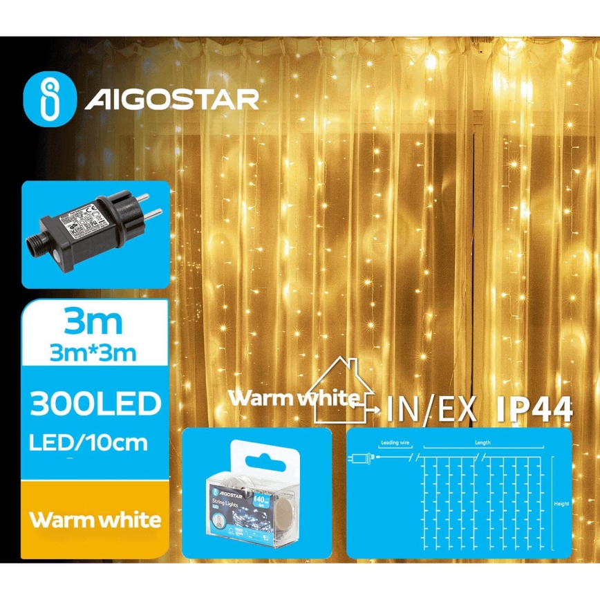 Aigostar - LED Lauko Kalėdinė girlianda 300xLED/8 funkcijos 6x3m IP44 šilta balta