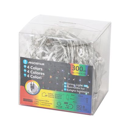 Aigostar - LED Lauko kalėdinė girlianda 300xLED/8 funkcijų 18x0,4m IP44 įvairiaspalvė