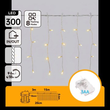 Aigostar - LED lauko kalėdinė girlianda 300xLED/8 funkcijų 18x0,4m IP44 šiltai balta