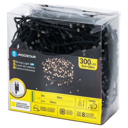 Aigostar - LED lauko kalėdinė girlianda 300xLED/8 funkcijų 30 m IP44 šilta balta
